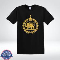 Persian Lion and Sun Royal Crest Heritage Graphic T-Shirt L yellow