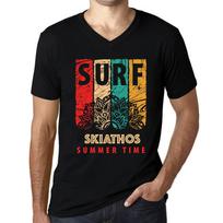 Men's Vintage Tee Shirt Graphic T shirt V Neck Surf Summer Time SKIATHOS Deep Black XXL juoda