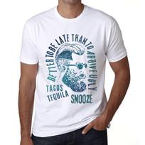 Men’s Vintage Tee Shirt Graphic T Shirt Tacos, Tequila and Snooze White XS balta