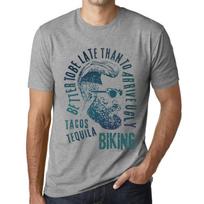 Men’s Vintage Tee Shirt Graphic T Shirt Tacos, Tequila and Biking Grey Marl XS viržių pilka spalva