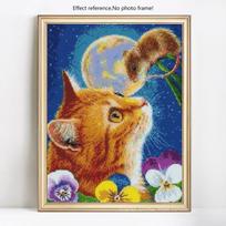 Deimantinis piešimas Katės apvalus siuvinėjimas Gyvūnas Deimantinė mozaika Siuvinėjimas kryželiu Kalnų krištolas 20X30CM