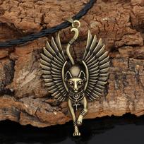 Egipto katės angelo sparnai Etninės katės papuošalai Vyriški karoliai Pagoniškas talismanas Egipto papuošalai moterims Vyrams bronza