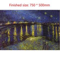 1000 Pieces Jigsaw Puzzles Rhone River Starry Sky Pattern Educational Toys for Kids Adults Christmas Gift 1set blue