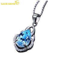 SACE GEMS vandens lašelių formos vario lydinio mėlynas cirkonis moteriškas pakabukas karoliai mados dovana mėlyna