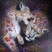 5D Diy Diamond Painting Twin Leopards Diamond Embroidery Full Lay Anime Cross Stitch Kits Home Decor Handmade Gift Round 25x25cm