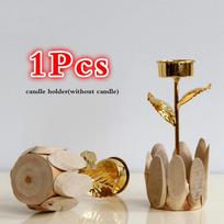 Naujas metalinis žvakidės stovas Žvakidė Kalėdinė auksinė žvakidė Rožių gėlių medinis pagrindas Vestuvės E beige