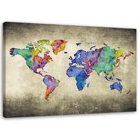 Canvas print, Coloured world map vintage 60x40 įvairiaspalvis