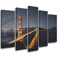 Penkių dalių paveikslų spausdinimas ant drobės Golden Gate San Francisco 100x70 oranžinė