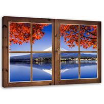 Canvas print Window view Japan Fuji Mountain 60x40 mėlyna