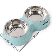Double Pet Bowls Dog Food Water Feeder Stainless Steel Pet Drinking Dish Feeder Cat Puppy Feeding Supplies Small Dog Accessories mėlyna