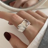 FOXANRY minimalistiniai sidabro spalvos poros žiedai moterims mergaičių paprasti netaisyklingi geometriniai rankų darbo punk vakarėlių papuošalai 17mm sidabras