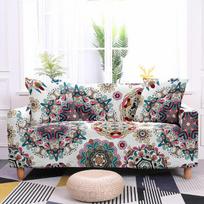 Mandala Print Elastic Sofa Cover Living Room Sofa Cushion All Inclusive Dust Protection Room Decoration 3 Seater 1 seat 90-140cm white