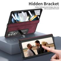 Stovo laikiklis visiškai apsaugotas odinis dėklas, skirtas Samsung Galaxy Z Fold4 Fold 3 Fold3 Fold 4 5g Zfold4 grūdinto stiklo plėvelės dėklai for Samsung Z Fold 3 ruda