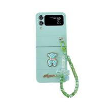 For Samsung Galaxy Z Flip 4 3 Case Cute Bear With Bracelet Skin -Friendly Frosted Silicone Shockproof Protection Case Accessories for Galaxy Z Flip 3 žalia