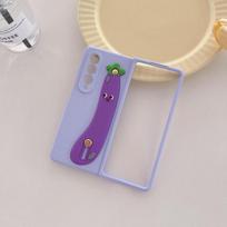 Cartoon Cat Banana apyrankės laikiklio dėklas, skirtas Samsung Galaxy Z Fold 3 4 5g Hard PC Fold4 Fold3 Protection Zfold4 Mielas dirželio dangtelis For Samsung Z Fold 4 violetinė