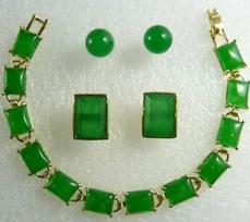Charming Green jade pendant bracelet earring Cufflinks set