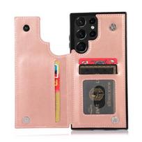 Skirtas „Samsung Galaxy S22 Ultra Cover“ piniginės dėklui, kreditinės kortelės lizdo laikikliui, grynųjų pinigų kišenei, PU odinei magnetinio uždarymo dėklas for Galaxy S21 Ultra rožinė