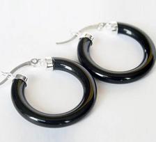 New Fashion Women 925 Sterling A Ear Hoop Black Earrings
