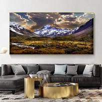 Sky Ice Mountain Grassland Natural Landscape Sunset Canvas Painting Posters and Prints Wall Art Pictures Home Decor No Frame 20cm×40cm NoFrame gray