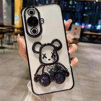 Cartoon Bear Glitter Quicksand dėklas, skirtas Huawei Nova 11 Reno 10 9 Pro Mate 60 50 40 30 Pro P60 P40 Pro skaidrios padengimo kameros plėvelė, minkštas dangtelis Huawei Mate 60 Pro sidabras