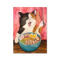 Ramen Katės Drobės Meno Tapyba Japoniškas Maistas Makaronai Plakatai ir Spaudiniai Katės Gyvūnai Sienų Paveikslai Virtuvės Restorano Dekorui 21*30cm