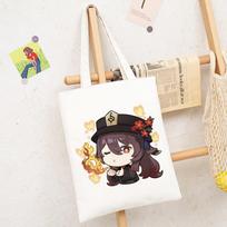 Kawaii Genshin Impact Hutao Žaidimas Pirkėjų krepšiai Anime pirkėjų drobinis krepšys Shopee Store Pirkėjų rankinės moterims Pirkinių krepšys 24*26cm beige