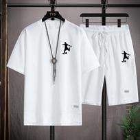 Vasaros naujas kasdienis vyriškas kostiumas su marginimu. Lininis audinys. Laisvalaikio marškinėlių šortai. Dviejų dalių komplektas su trumpomis rankovėmis Fashion Sportswear 2023 m XXXL gray