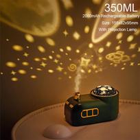 350ml Ultrasonic Humidifier Retro Mini Train Usb Charging Aroma Air Diffuser Essential Oil Mist Maker Fogger Projection Light Green Projection brown