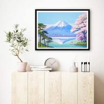 5D DIY Diamond Painting Mount Fuji Cross Stitch Kit Mosaic Diamond Embroidery Rose Full Round/Square Drill Home Decoration Round 30x40cm gray