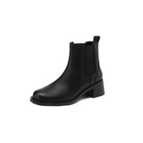 Krazing Pot Cow Leather Winter Round Toe Thick Med Heels Chelsea Boots Women British Schhol Ankle Boots 34 juoda