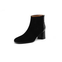 Krazing Pot Cow Suede Winter Round Toe Thick High Heels Modern Boots Women Zipper Big Size 42 Ankle Boots 34 juoda