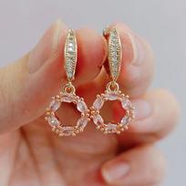 Pink Circle Crystal Zircon Drop Earrings for Women 2023 New Gold Color Earring Fashion Luxury Party Jewelry Accessories rožinė