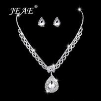 Crystal Rhinestone Nigerian Bridal Wedding Jewelry Sets Waterdrop Necklace Earrings Silver Color Bridesmaid Jewellery Sets gray