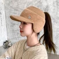 Elastic Knit Visor Hat for Women Chic Sports Hat Baseball Cap with Fluffy Warm Earmuffs for Cold Weather 2023 one average size balta