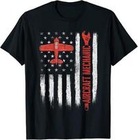 Aircraft Mechanic American Flag Plane Aviation Technician Unisex T-shirt S