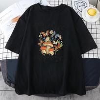 Cottagecore Aesthetics With Frog Mushroom Floral Tops Unisex Oversize T-Shirts Loose Summer T Shirts New 100% Cotton Tee Clothes L