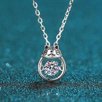 Naujas tikras moisanito laimingos katės pakabukas vėrinys D spalvos VVS1 deimantas grynas S925 sidabras smulkūs papuošalai moterims 4.0mm 0.3ct D Color