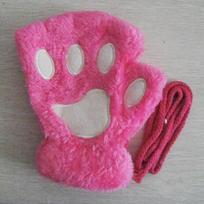 Winter Warm Cartoon Furry Mittens Cute Cat Claw Paw Gloves Women Plush Mittens Soft Plush Short Fingerless Fluffy Bear Cat Gloves Costume Half Finger rožinė raudona spalva