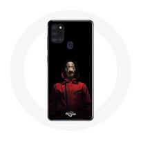 Coque Samsung Galaxy A21S La casa de papel Masque Fond Noir juoda