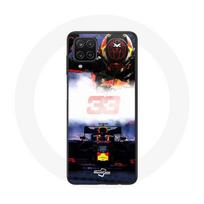 Coque Samsung Galaxy A12 Formule 1 Max Verstappen Pilote de F1 noir rouge et jaune