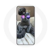 Coque pour Xiaomi Mi 11 Lite Chat avec Lunettes de vue violettes