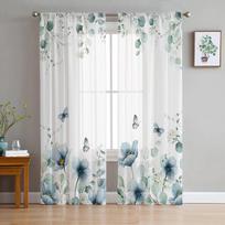 Eukalipto tulpės drugelio gėlė Daisy Leaf Permatomos užuolaidos miegamasis Svetainė Voile Langas Užuolaidos Tiulis Užuolaidos Vaikų Kambarys 135W x 114H(cm) white