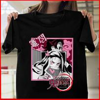 Sale Nezuko Demon Slayer Tanjiro Kimetsu No Yaiba Anime Unisex T-Shirt S gray