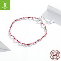 Sidabrinė Ziyun Mouse Zodiako metų maža raudona virvė S925 sidabrinė apyrankė madinga platina padengta moteriška paprasta sidabrinė apyrankė 20CM juoda