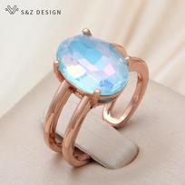 Fashion Adjustable Egg Shape Oval Crystal Rings For Women Wedding Elegant Rose Gold Color Jewelry Fine Gift gray
