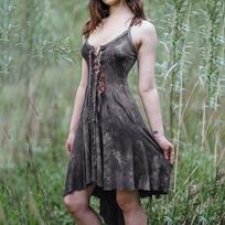 Viduramžių renesanso laikų moterų vintažinė retro etninė genčių mišinio amatų kryžminio dirželio suknelė Gothic punk spageti dirželio suknelė Helovino Cosplay S ruda
