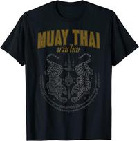 Vintažiniai dviejų tigrų Sak Yant Muay Thai unisex marškinėliai S
