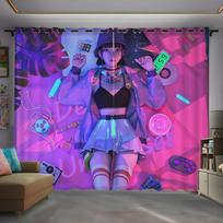 2 vnt „Cyber ​​Punk Style“ automobilio 3D skaitmeninė spausdinta užuolaida miegamojo svetainės langui nuo grindų iki lubų langų žaliuzės įvorės viršus W50xH130(CM)x2PCS-Rod pocket