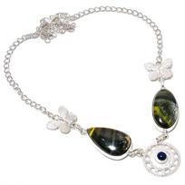 Natūralus kamanės jaspis, onikso brangakmenis 925 prabos sidabro vėrinys 18  i5u57 white