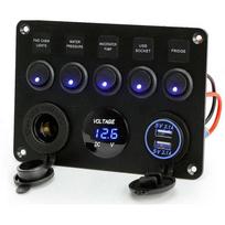 Caravan Combination Panel with Blue Light Car Wheel Boat Yacht Combination Panel Plus USB and Cigarette Lighter juoda